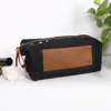 Custom Black waterproof waxed canvas men's dopp kit toiletry shaving bag with leather pockets for travel