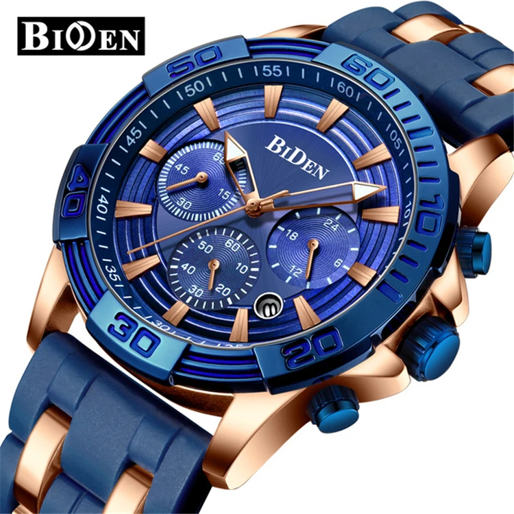 

BIDEN 0157 Men's Sports Chronograph Quartz Wrist Watches Army Silicone Waterproof Stopwatch Relojios Masculinos Man Clock Gift