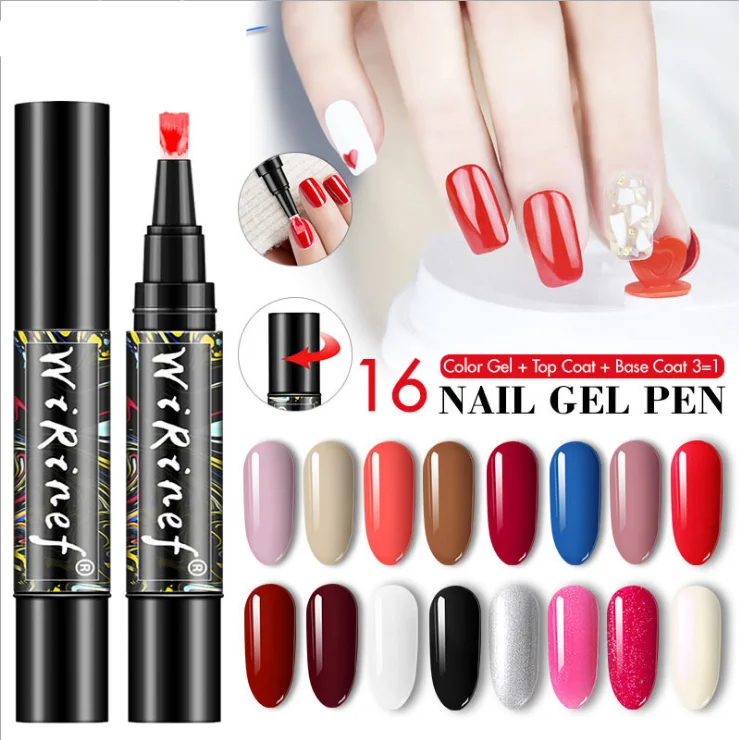 3 In 1 UV Nail Gel Varnish Pen Semi Permanent One Step Gel Pen No Need Top Base Primer Glitter Paint Gel Nail Polish