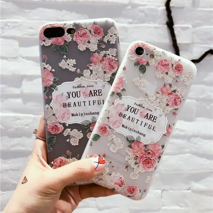 Freshing flower rose cameo hot mobile phone silicone case shell for iPhone 6 6s 7 7 plus 8 X