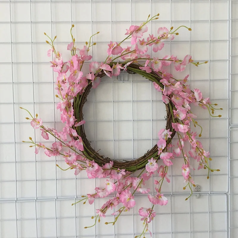 

20 inch spring wreaths Artificial Silk Butterfly Orchid Flower Wreath For Festival Door Wreath Wedding Decoration, Pink,yellow