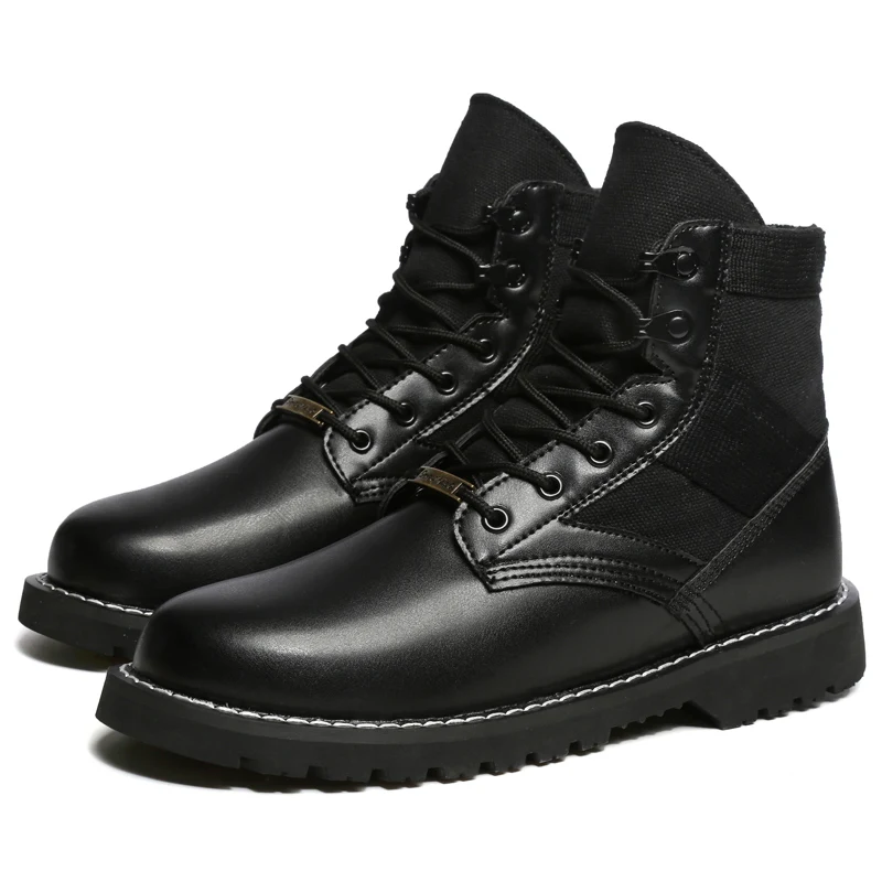 
Black PU hot sale waterproof lace up winter boot leather for men 