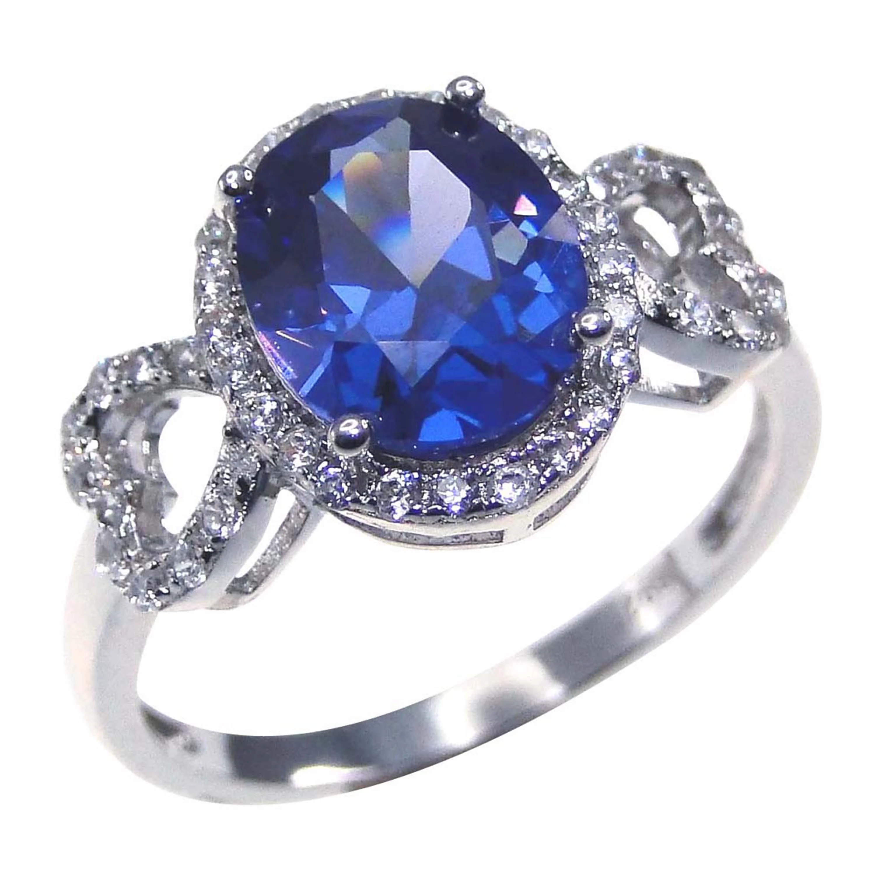 

Oval Shape Tanzanite Ring Cubic Zirconia Heart Ring Silver 925 Ring