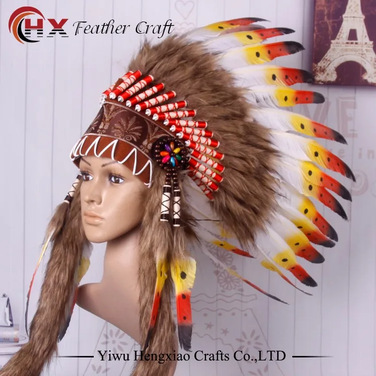 Indian Feather Headdress Handmade Red And Black Feather Costumes Indian
