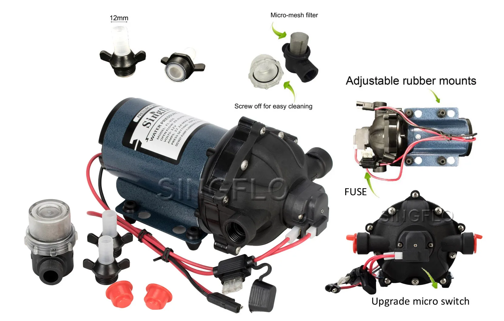 Singflo Factory Price 12v Dc 70psi 20lpm Kit Car Wash High Pressure