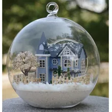 Mini Angel Fairy Town Glass Ball House,Handmade Wooden House Miniature Toys for Children Christmas Birthday Gift