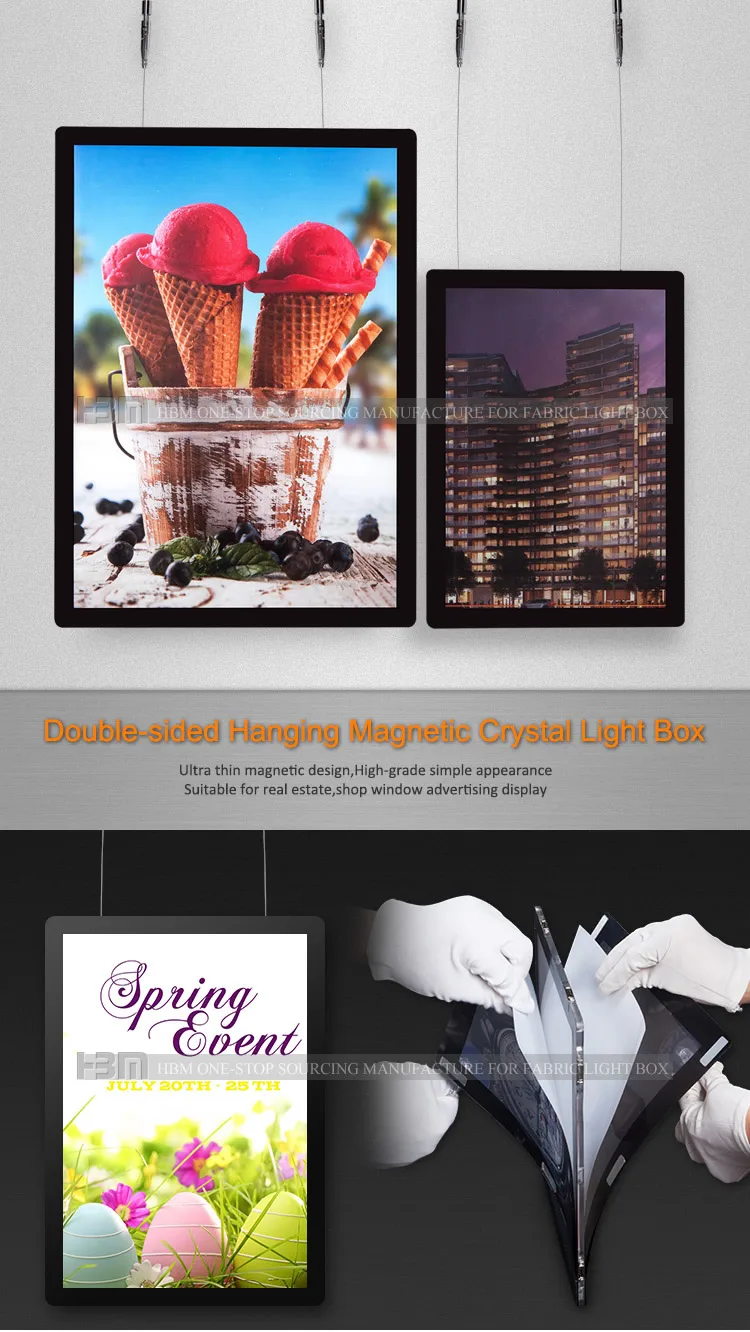 real estate hanging crystal light box double sided acrylic advertising slim light box