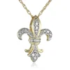 Lasted Flower Design Gold Plated Pave White Zircon 925 Sterling Silver Fleur De Lis Pendant
