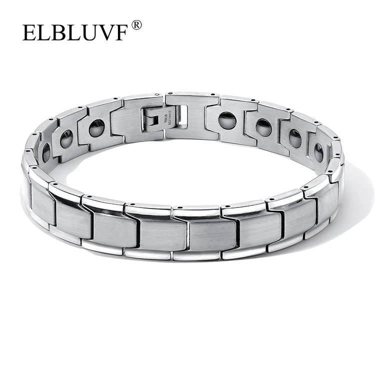 

ELBLUVF Free Shipping Stainless Steel Wholesale Health Magnet Bracelet Male New Design, Silver gold inter-gold