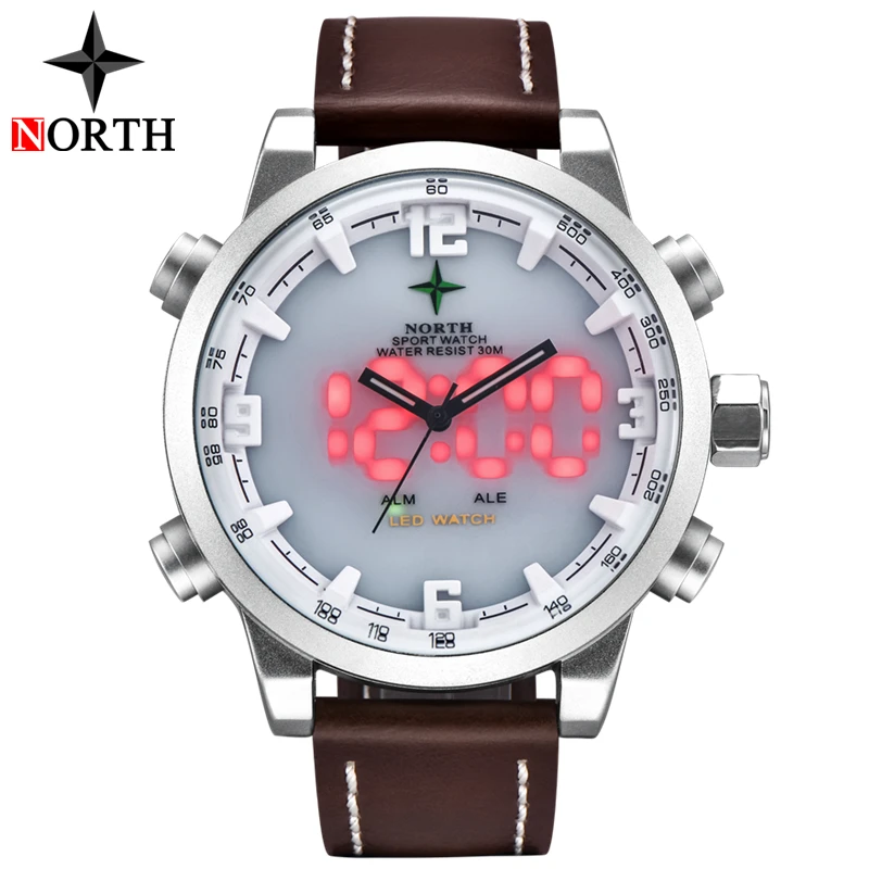 

North 6017 Men Sport Watches Led Digital Male Wristwatches 50M Waterproof Silicone Clock Fashion Casual Round Alarm Quartz Watch, 4 colors