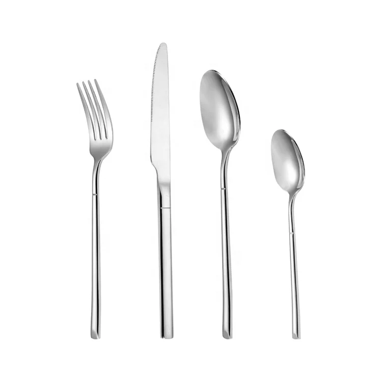 

high quality 304 stainless steel cutlery sets hotel flatware metal knife fork spoon set for restaurant, Silver