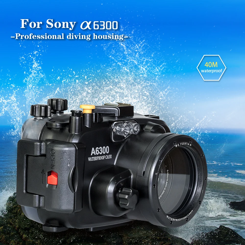 

Sea frogs A6300 Waterproof Camera Case for Sony A6300 with 16-50mm Lens diving photography equiment, Black transparent