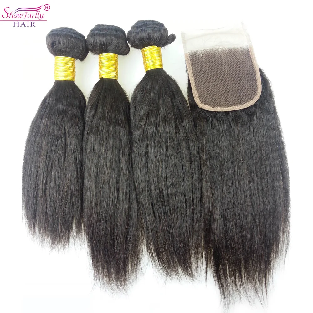

Wholesale Kinky Straight Brazilian Hair Weave Free Shipping Cheap Bohemian Remy Human Hair Extension, 4x4 frontal lace closure, Natural color;1b# color;soft black;off black