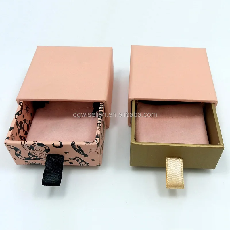 Custom Matchbox Style Drawer Sliding Jewelry Box Trinket Box With Velvet Jewelry Pouch Inside