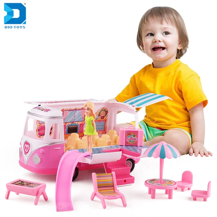 

plastic bus toy pretend play set educational diy toys with dress up girl doll, Photo show