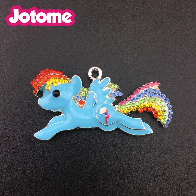 

High quality  MLP Rhinestone Enamel Horse Girls' Fine Silver-Plated Leaping Rainbow Dash Pendant For Necklace, As the picture