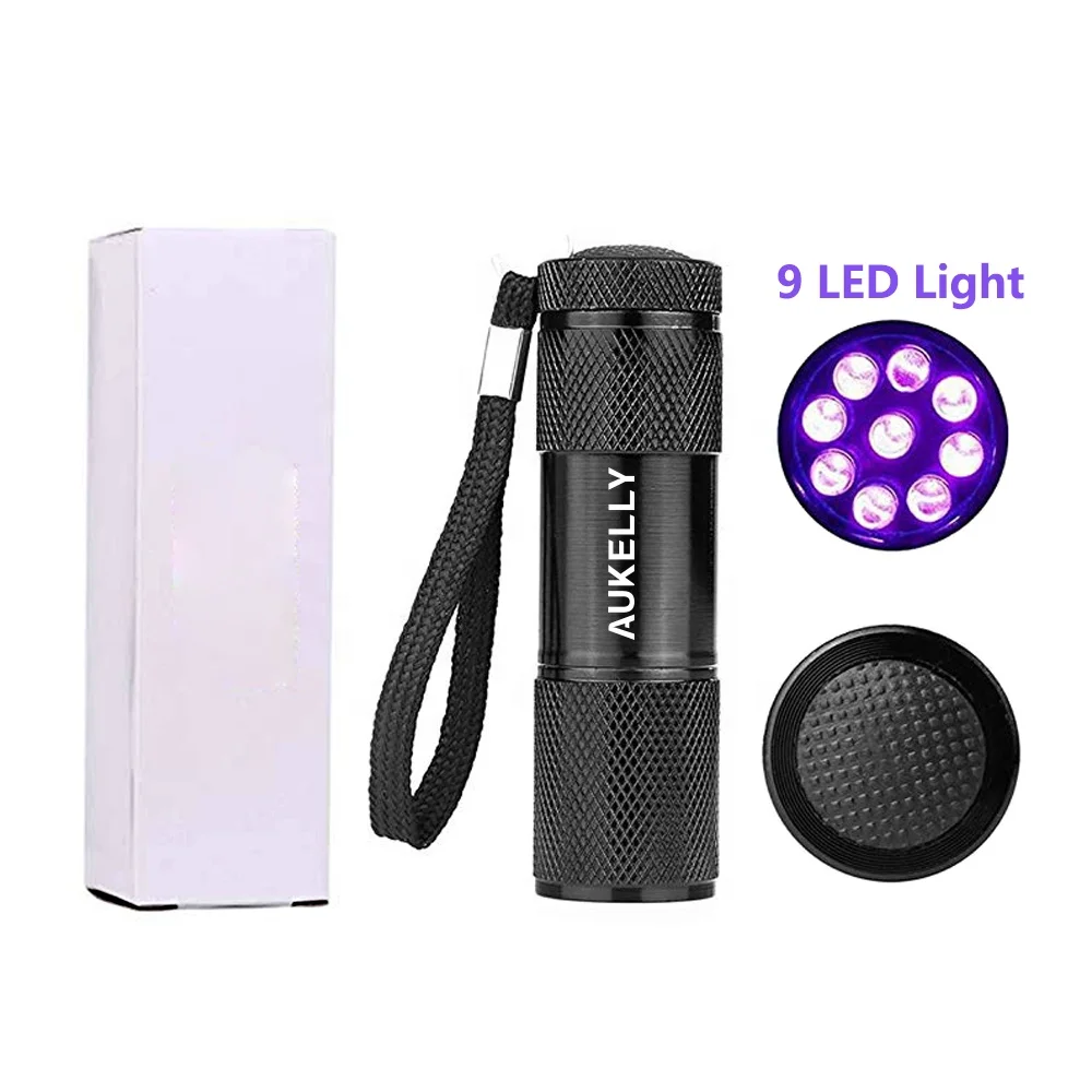 
Aukelly Hunting scorpion 395nm UV Torhlight Ultra Violet LED Flashlight 9 Led UV Flashlight Dog Cat Pet Urine Detector uv torch 