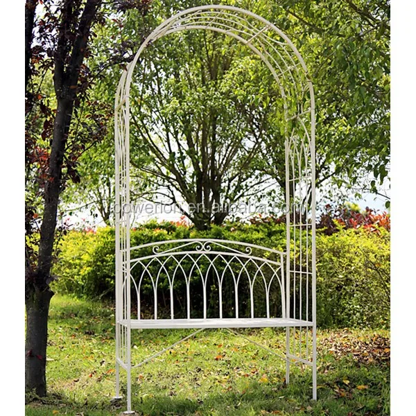 Unique White Iron Garden Wedding Arch Decorations With Bench