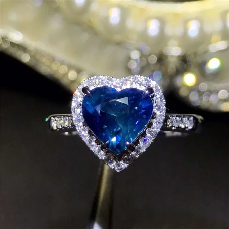 

18k gold South Africa real diamond Sri Lanka 2.37ct natural unheated blue sapphire heart shape ring for women