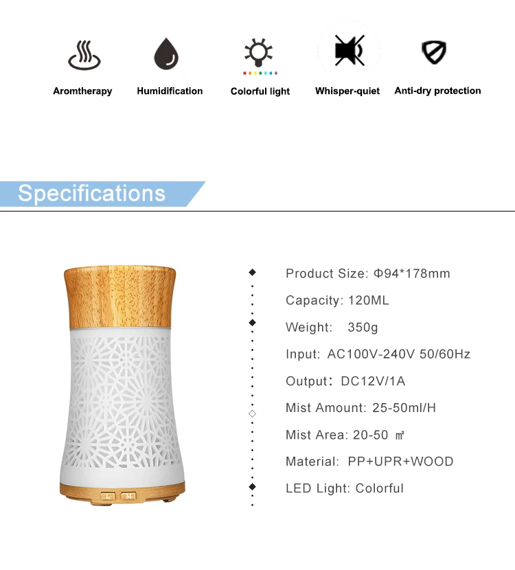 Cordless Candle Warmer Essential Oil Diffuser 120ml Ultrasonic Aroma