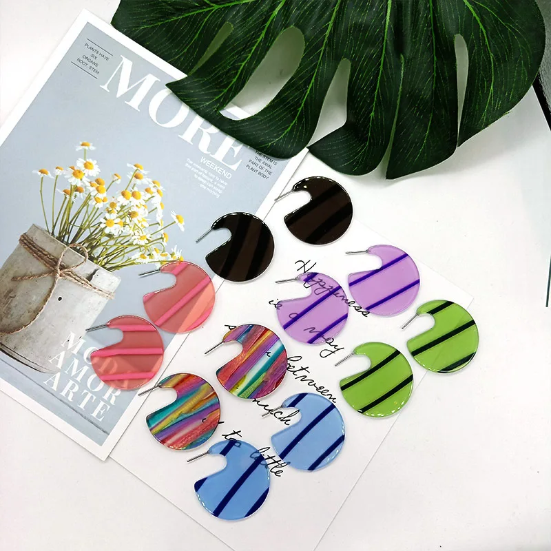 

Korean Style Marble Stud Earrings Multi Color Chic Acetic Acid Acrylic Resin C Shape Ear Stud Earrings