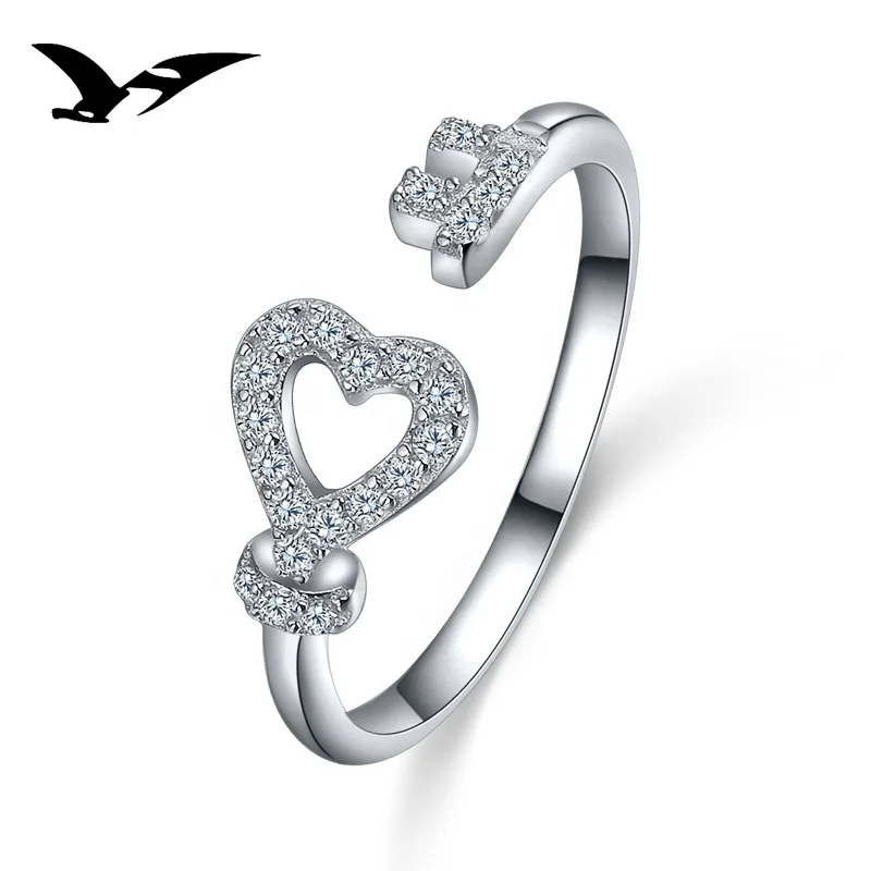 

wholesale fashion jewelry wedding 925 sterling silver jewelry heart rings, White / rose gold