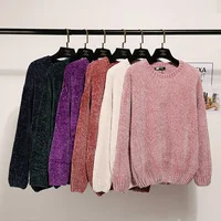 

OEM sweater chenille velvet round neck solid color fleece tops in the long loose sweater