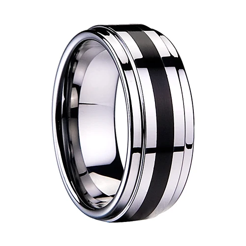 

2018YH Hot Sale Steps Dripping Black Glue Men's Tungsten Steel Ring Wedding Ring, Silver