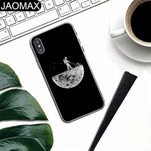 Black Cover Cartoon Cat Eclipse Of The Moon Cool Soft TPU Clear Phone Art Case For iphone X 6S 6 7 8 Plus Phone Cover DIY Cases
