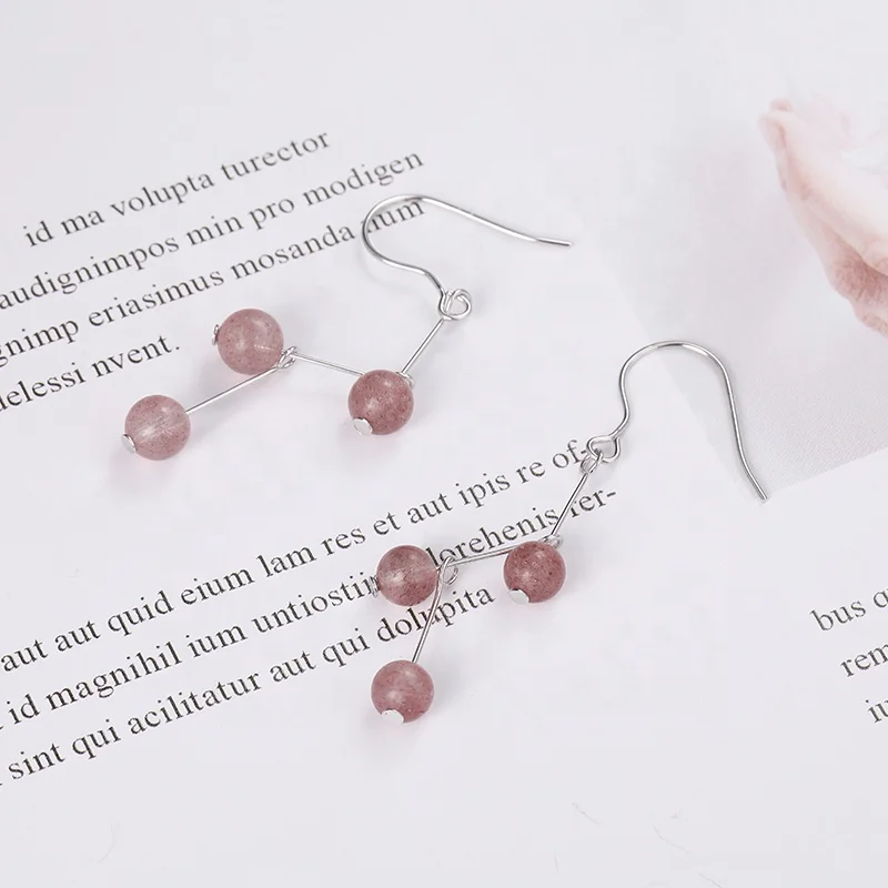 

Pink Strawberry Crystal Stud Earrings Creative Strawberry Stone Drop Earrings