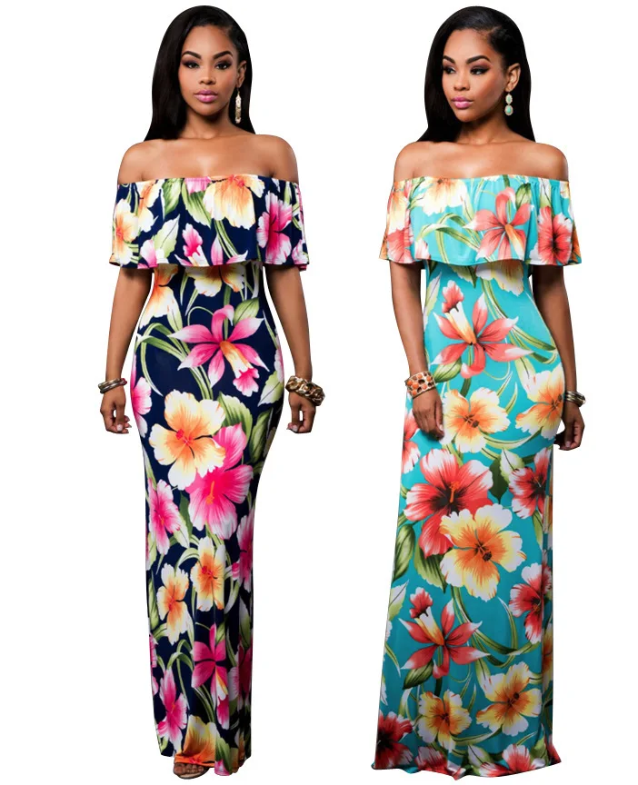 Latest Hot Summer sexy Women Long Dresses Floral Off Shoulder Long Dress