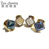 Wholesale New Fashion Druzy Rings Brazil Agate Quartz Jewelry Multi Colors Elegant Geode Rhinestone Pave Ring