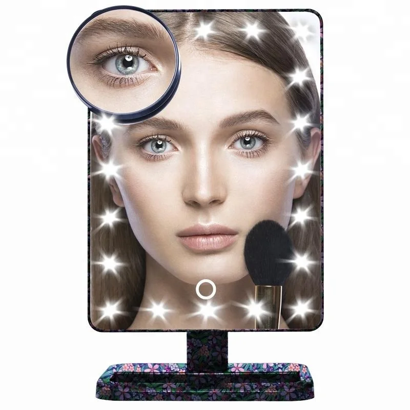 

New Arrivals Touch Screen Lighted Table Makeup Vanity Mirror With 20 LED Lights and magic mirror, Black ,white,pink;rose gold,gold,support customize color