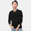 Man sweater embroidery contrast color stripe long sleeve knitwear fashion