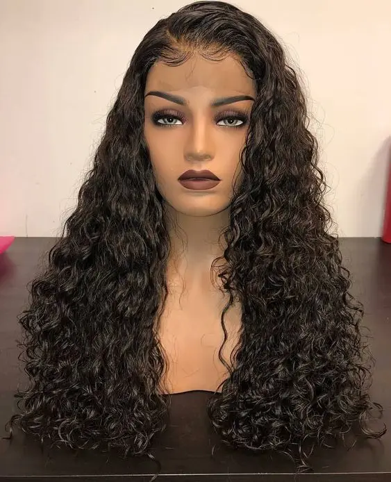 

Drop Shipping Side Part 180% Density Indian Remy Hair Natural Color Curly 360 Lace Front Wigs