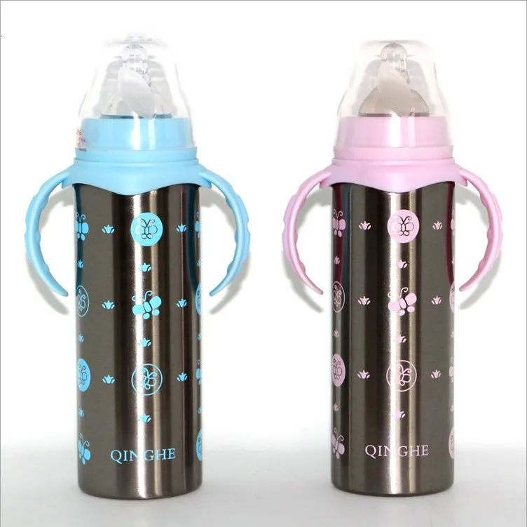 

180 ML Stainless Steel Feeding Bottle with Nipple Lid BPA Free Tumbler with Double Handle Baby Bottle with Straw
