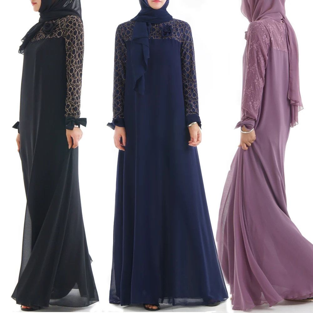 

2018 Long Dress Chiffon New Style Muslim Women Clothing Lace Chiffon Abaya, Different color options