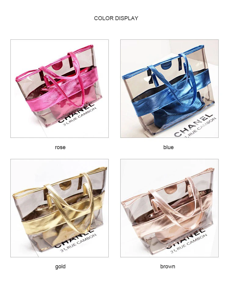 Clear PVC Wallets And Handbag Set Tote Purse Bag PVC Handbags