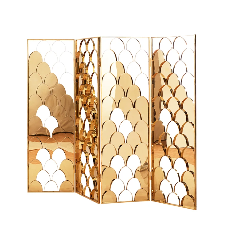 

Golden stainless steel laser cutting folding screen door descorative room divider for hotel, Customized colors