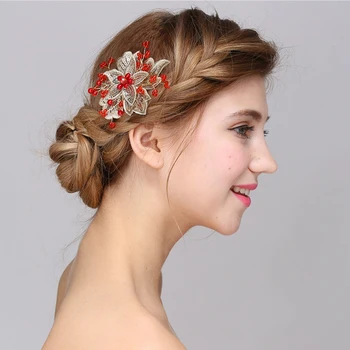 Wedding Bridal Vintage Hair Accessories Fabric Red Rhinestone