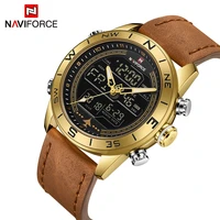 

Naviforce 9144 Fashion Gold Men Sport Watches Mens LED Analog Digital Watch Army Military Leather Watch Relogio Masculino