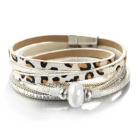 

Leopard Leather Bracelets for Women 2020 Boho Style Ceramic Bead Ladies Bohemian Wide Multilayer Wrap Bracelet Jewelry