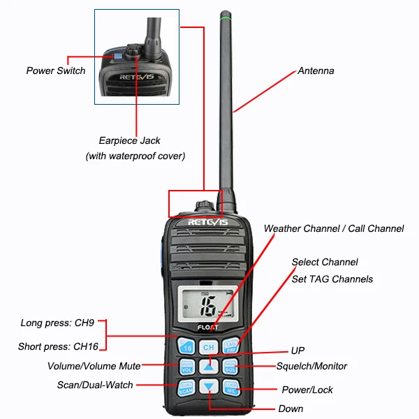 Wholesale Retevis RT55 5W IP67 Marine Channels Two Way Radio Waterproof  Handheld VHF walkie talkie Floating NOAA Weather Alert Long Range From 