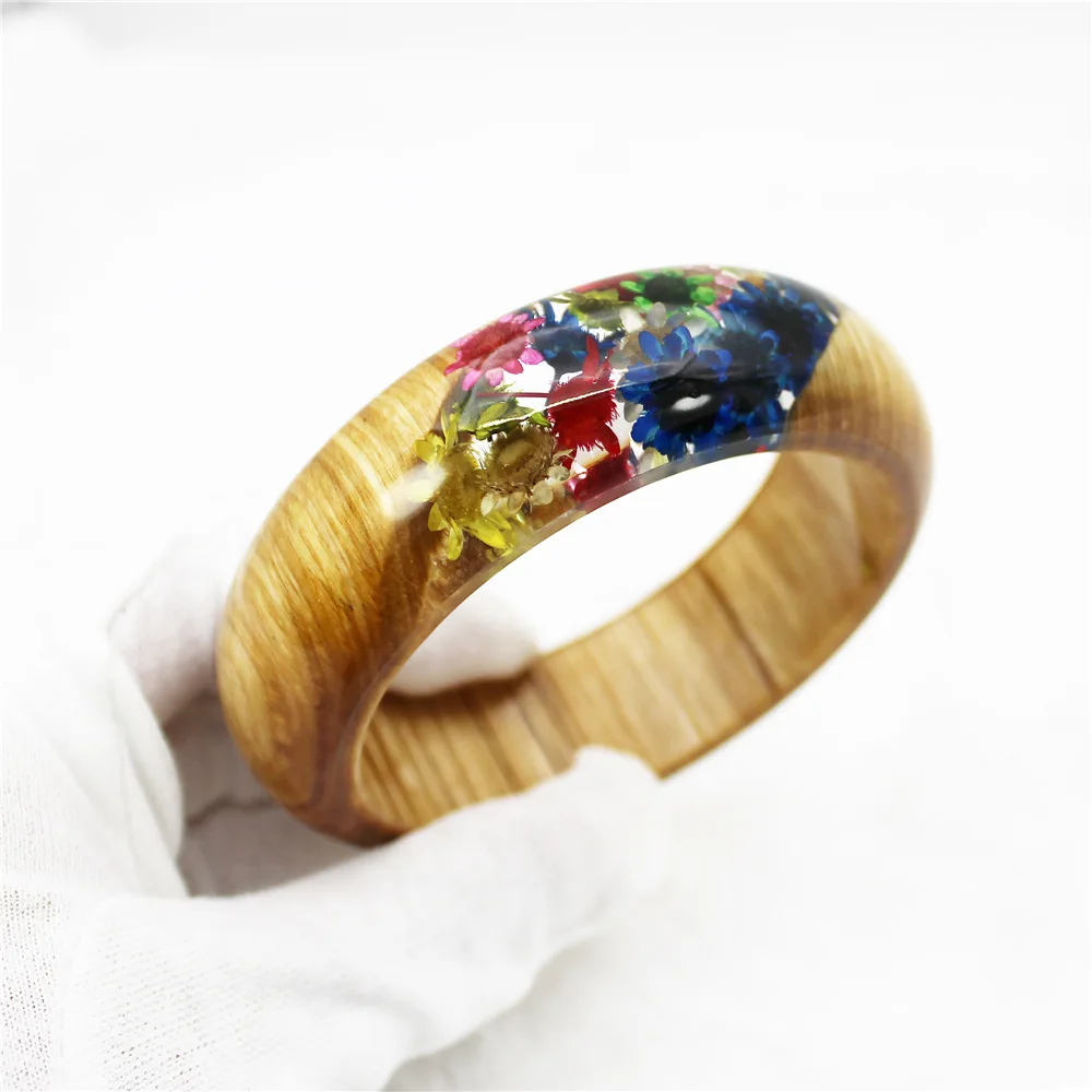 

2019 New Design Bangles Wood Resin Dried Flower Bangle Bracelet, As the picture