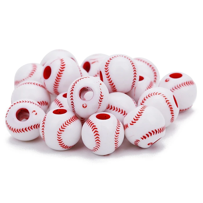 

50pcs 12mm Baseball White Red Acrylic loose Spacer Beads for pendants Charms