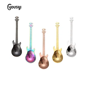 Image of 304 stainless steel gold coffee ice cream spoon creative design guitar spoon