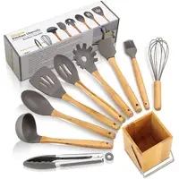 

10pcs Silicone Cooking Kitchen Utensils Set, Bamboo Wooden Handles kitchen silicone cooking Utensil Set for Nonstick Cookware