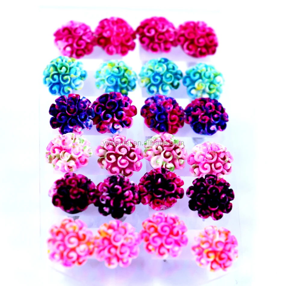 

Free Shipping Small Wholesale Lot Cheap 12pairs Set 2017 New Colorful Resin Curly Bow Flower Stud Earrings, Mixed colors in random