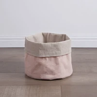 

Pink foldable collapsible canvas easter bread collecting hamper weave small fabric storage basket bin wholesale