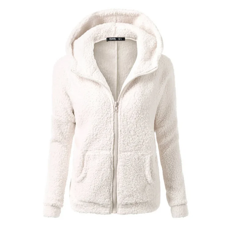 

Women's Hooded Plus Size Fleece Jacket Zipper Thicken Warm Sweater Cardigan Coat, Black, white, blue, coffee, pink, khaki